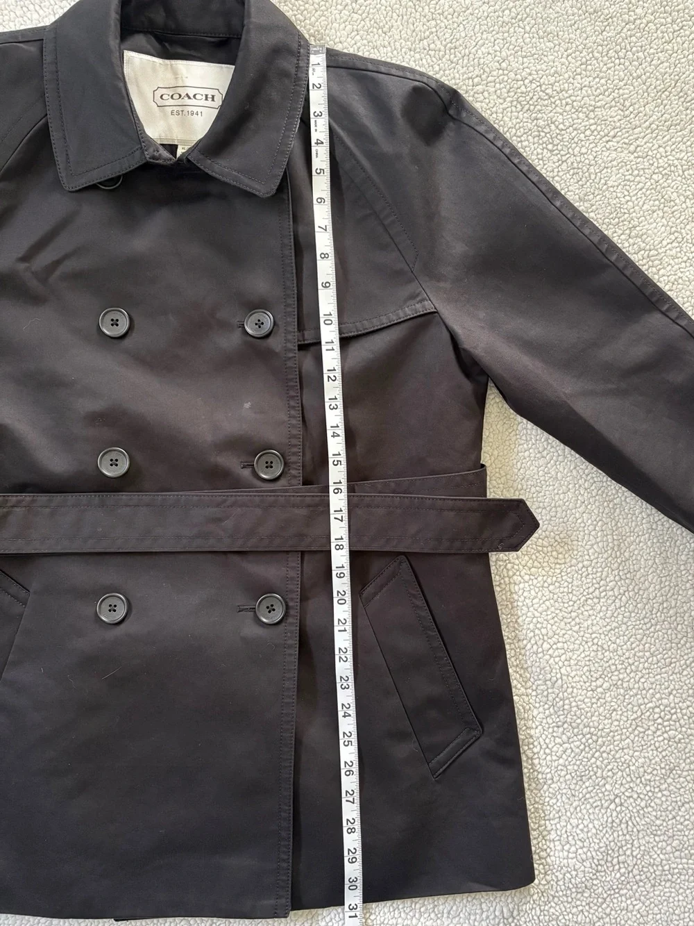 Coach Black Belted Double Breasted Trench Coat Women's XL Signature Lining